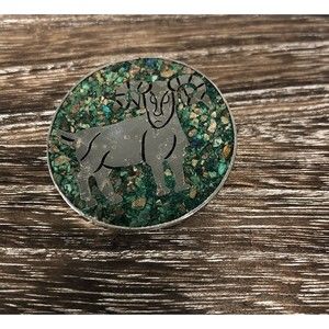 Vintage Mexican Sterling Turquoise Inlaid Aries Zodiac Brooch 1.5”